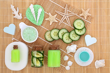 Image showing Fresh Cucumber and Spa Products for Beauty Treatment