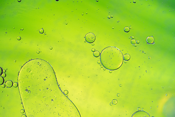 Image showing Green and yellow abstract background picture made with oil, water and soap