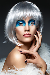 Image showing girl in silver wig with blue makeup