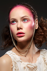 Image showing beautiful girl with pink makeup