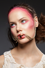 Image showing beautiful girl with pink makeup