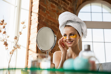 Image showing Beauty Day. Woman doing her daily skincare routine at home