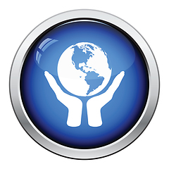 Image showing Hands holding planet icon