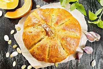 Image showing Bread pumpkin on a wooden board top