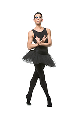 Image showing handsome ballet artist in tutu skirt