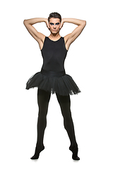 Image showing handsome ballet artist in tutu skirt