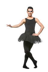 Image showing handsome ballet artist in tutu skirt