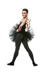 Image showing handsome ballet artist in tutu skirt