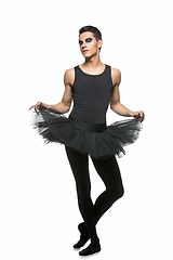 Image showing handsome ballet artist in tutu skirt