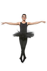 Image showing handsome ballet artist in tutu skirt