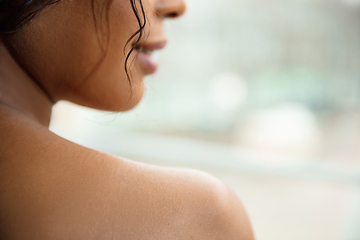 Image showing Beauty Day. Woman doing her daily skincare routine at home