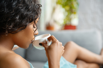 Image showing Beauty Day. Woman doing her daily skincare routine at home