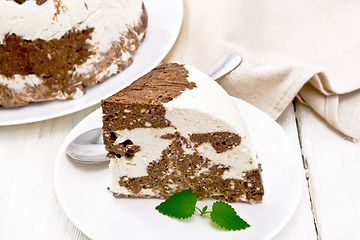 Image showing Dessert of curd and chocolate on light board