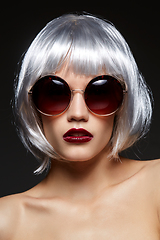 Image showing girl in silver wig and round sunglasses