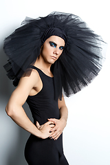 Image showing handsome ballet artist in tutu skirt