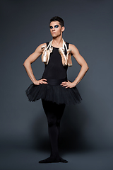 Image showing handsome ballet artist in tutu skirt