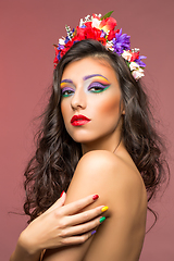 Image showing beautiful girl with flower accessories