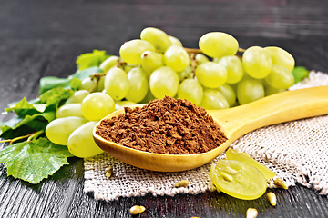 Image showing Flour grape seed in spoon on board