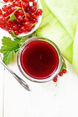 Image showing Jam of red currant in jar on light board top