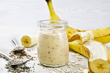 Image showing Milkshake with chia and banana in jar on table