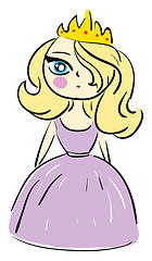 Image showing Cartoon of a princess in violet dress with long blonde hair and 