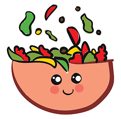 Image showing Cute smiling pink salad bowl with colorful salad vector illustra