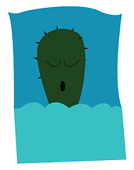 Image showing A spikey cactus sleeping on a blue bed vector color drawing or i