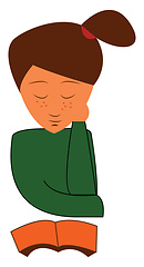 Image showing A young girl in her green t-shirt is reading a book vector color