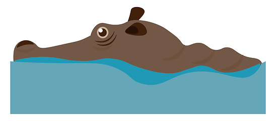 Image showing Cartoon brown hippo swimming in the water of a pond vector or co