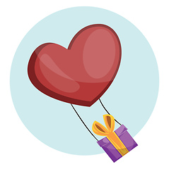 Image showing Purple gift box with yellow ribbon tied on a heart shaped red ba