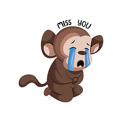 Image showing Crying cute monkey saying Miss you vector illustration on a whit