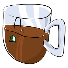 Image showing A glass cup with half-filled tea and a dipping tea bag vector co