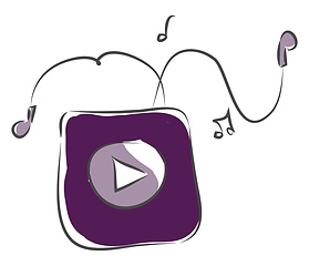 Image showing Purple MP3 player with earphones vector illustration on white ba