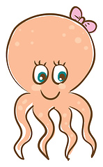 Image showing Cartoon funny happy orange girl octopus vector or color illustra