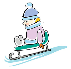 Image showing Cartoon boy on sled vector illustration on white background.