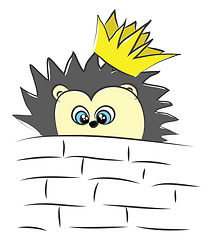 Image showing The tiny hedgehog with a crown looks cute vector or color illust