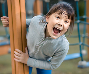 Image showing Cute little girl is playing in playground