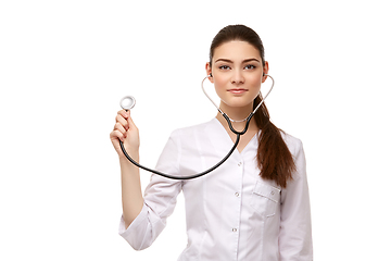 Image showing woman doctor with stethoscope isolated on white