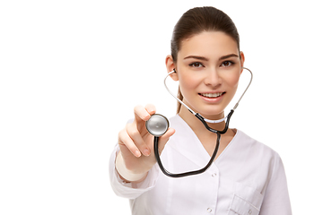 Image showing woman doctor with stethoscope isolated on white