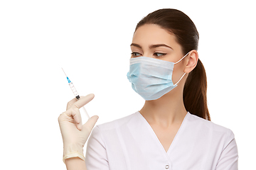 Image showing woman doctor with syringe isolated on white