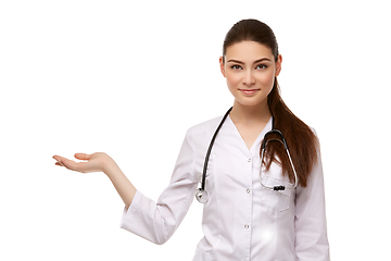 Image showing woman doctor with stethoscope isolated on white