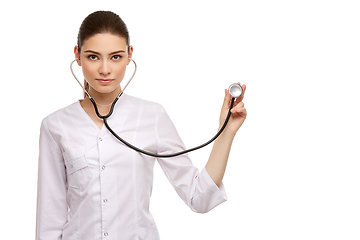 Image showing woman doctor with stethoscope isolated on white