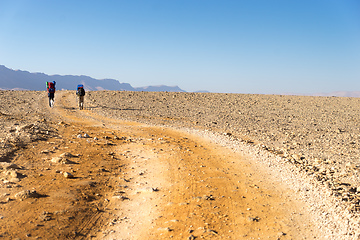 Image showing Trekking in Negev dramatic stone desert, Israel 