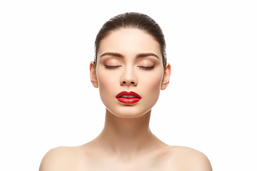 Image showing girl with red lipstick isolated on white