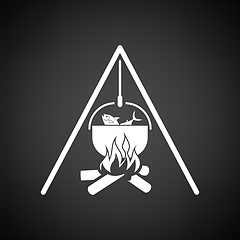 Image showing Icon of fire and fishing pot