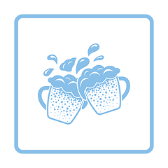 Image showing Two clinking beer mugs with fly off foam icon