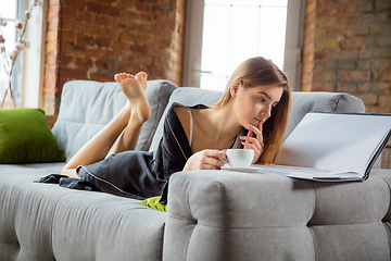 Image showing Beauty Day. Woman doing her daily skincare routine at home