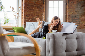 Image showing Beauty Day. Woman doing her daily skincare routine at home