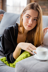 Image showing Beauty Day. Woman doing her daily skincare routine at home