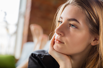 Image showing Beauty Day. Woman doing her daily skincare routine at home